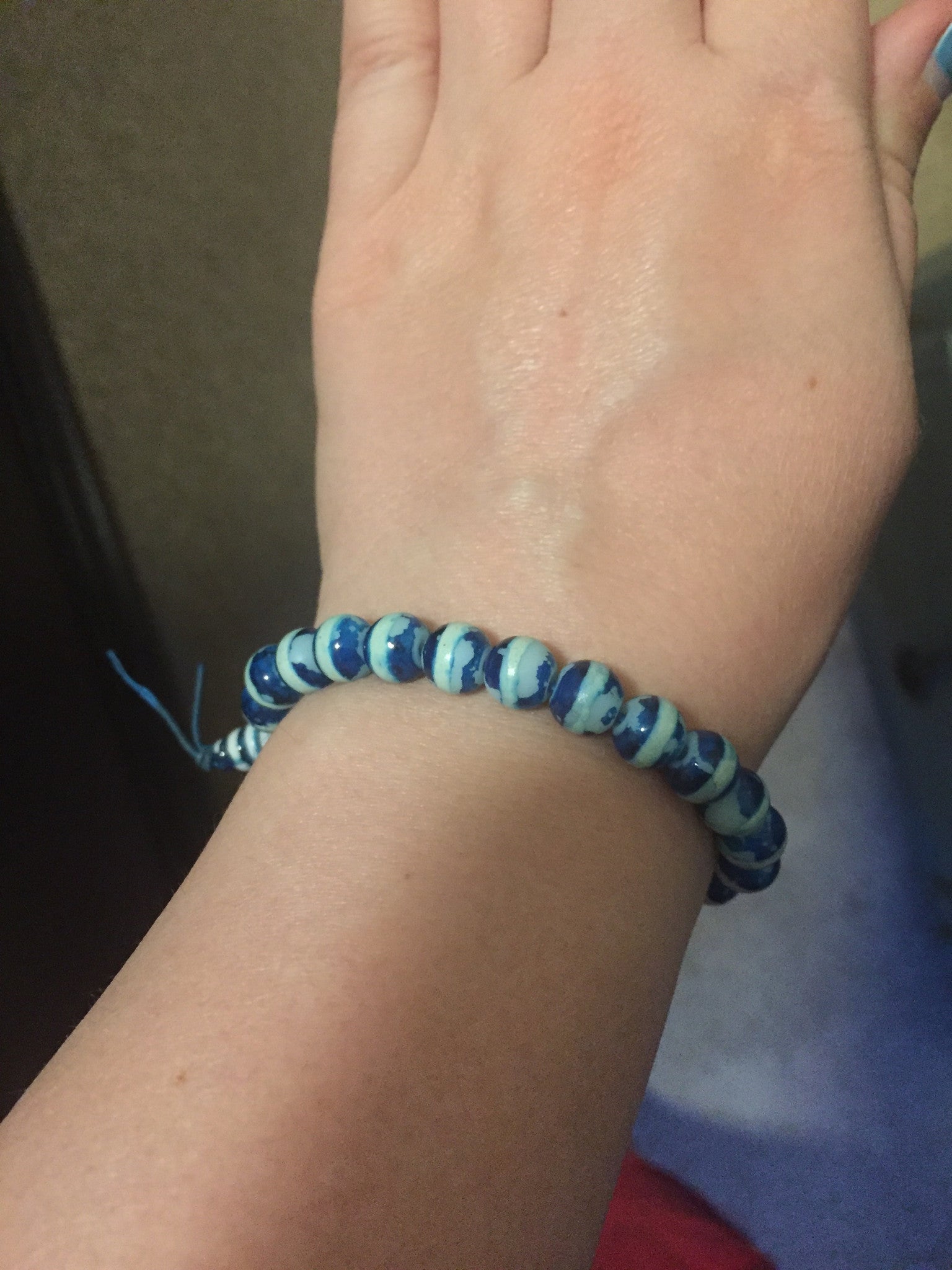 Blue and white beach beaded bracelet