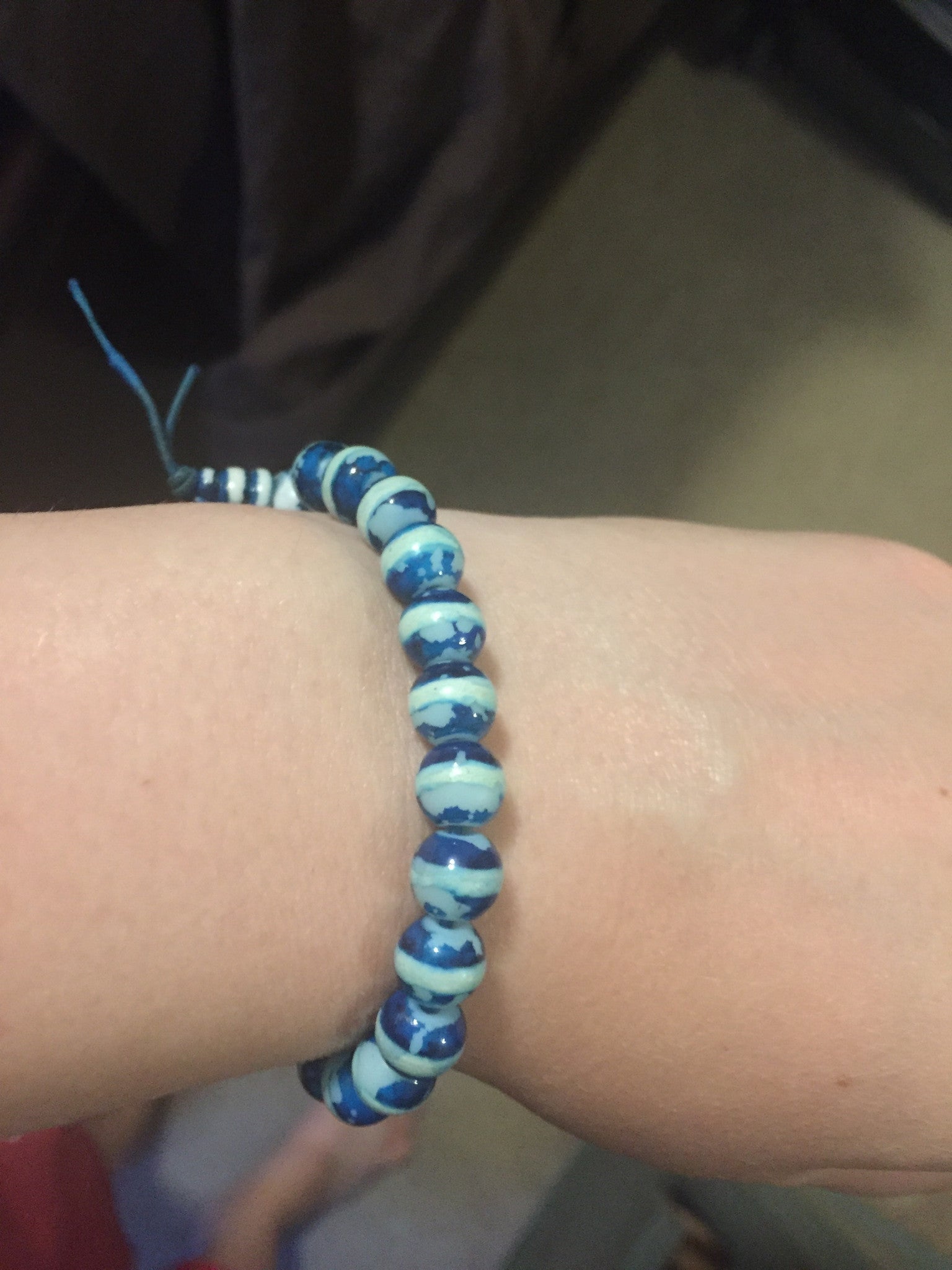 Blue and white beach beaded bracelet