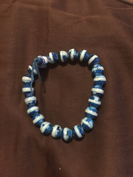 Blue and white beach beaded bracelet