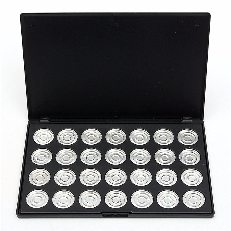 28 25mm Empty Eyeshadow Aluminum Pans with Palette Makeup Case Black